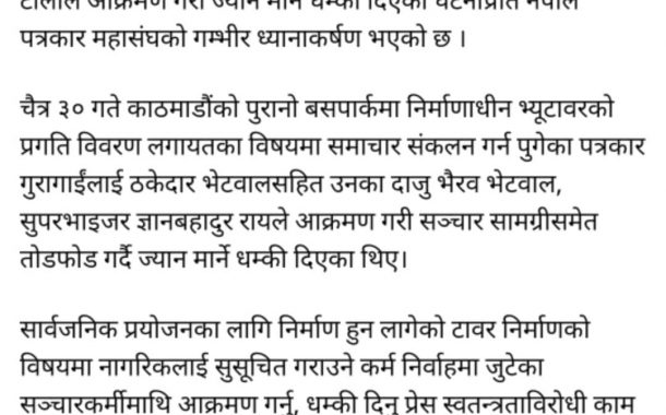 पत्रकारमाथि लगातार आक्रमणः महासंघद्धारा कारबाहीको माग