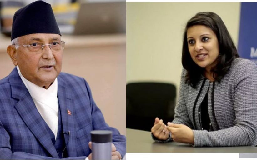 नेपाल छिरेकी एमसीसी उपाध्यक्ष फातिमाले ओलीलाई भेट्दै